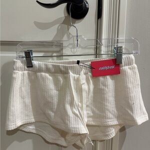 Edikted Ivory Waffle Knit Lounge Shorts